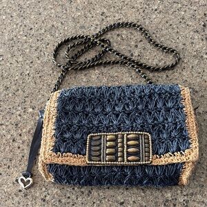 Brighton Larissa Woven Navy and Tan Crossbody Shoulder Bag